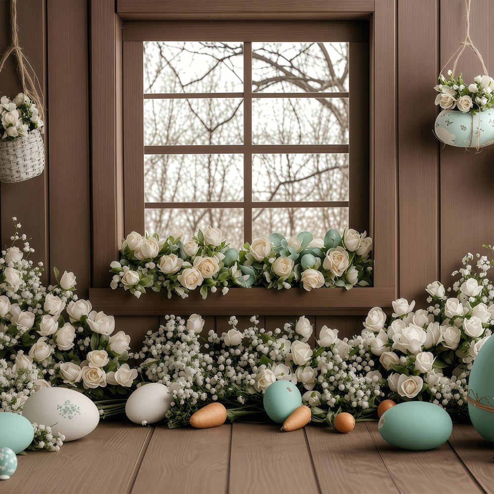 Fond Photo Pâques Fenêtre Rustique Rose Blanche BRP1-236