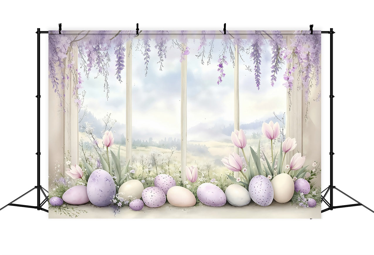 Fond Studio Photo PâquesPâques Fenêtre Œuf Violet Pastel BRP1-242