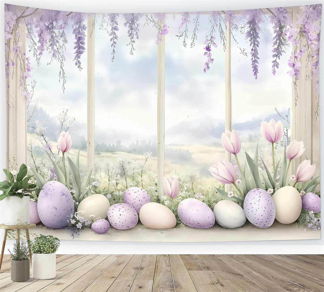 Fond Studio Photo PâquesPâques Fenêtre Œuf Violet Pastel BRP1-242