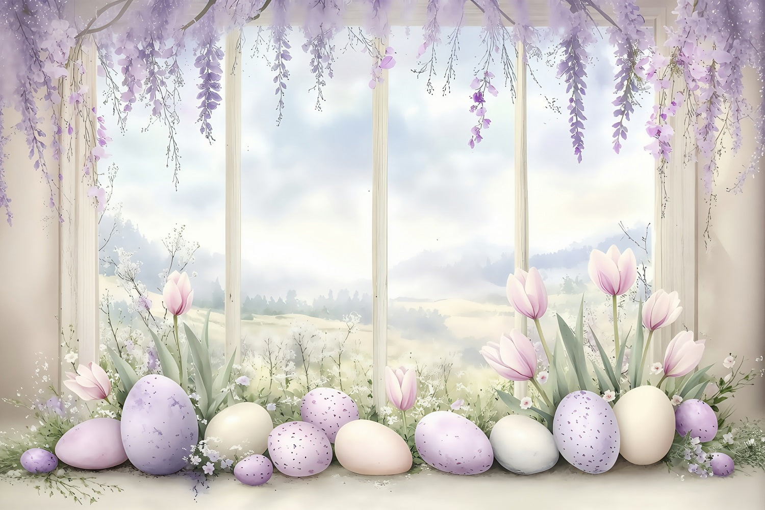 Fond Studio Photo PâquesPâques Fenêtre Œuf Violet Pastel BRP1-242