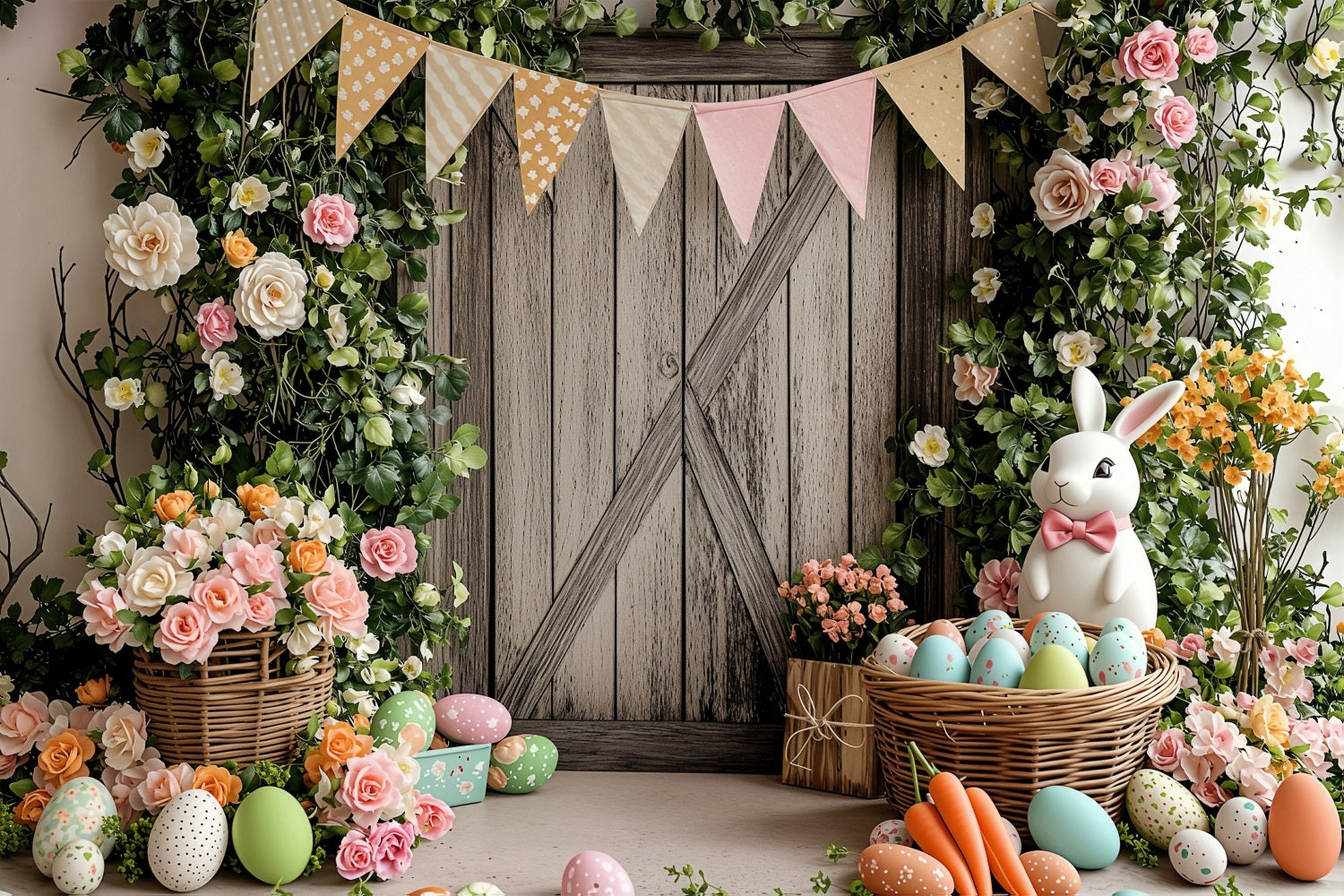 Fond Photo Pâques Paradise Rempli de Fleurs Lapin Décor Festif BRP1-250