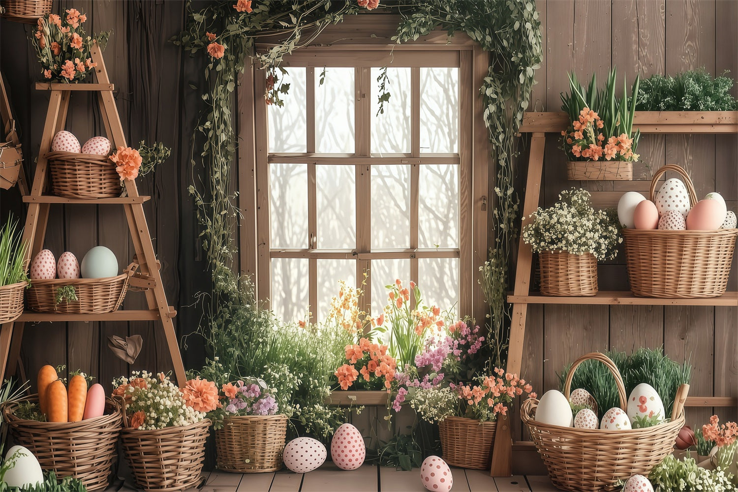Toile de fond Pâques Panier Printemps Scène Fleurie BRP1-255