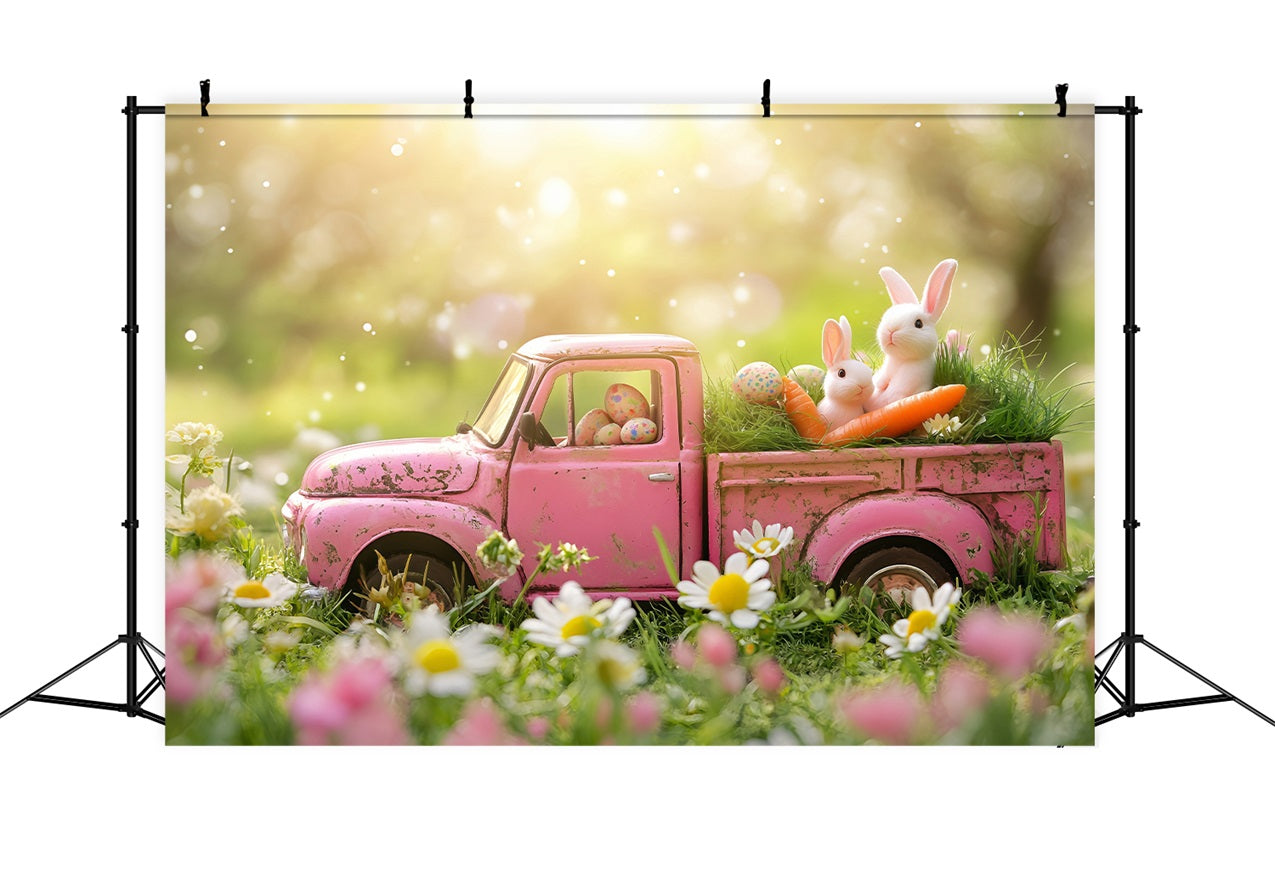 Fond Studio Photo Pâques Camion Rose Vintage Jardin BRP1-257