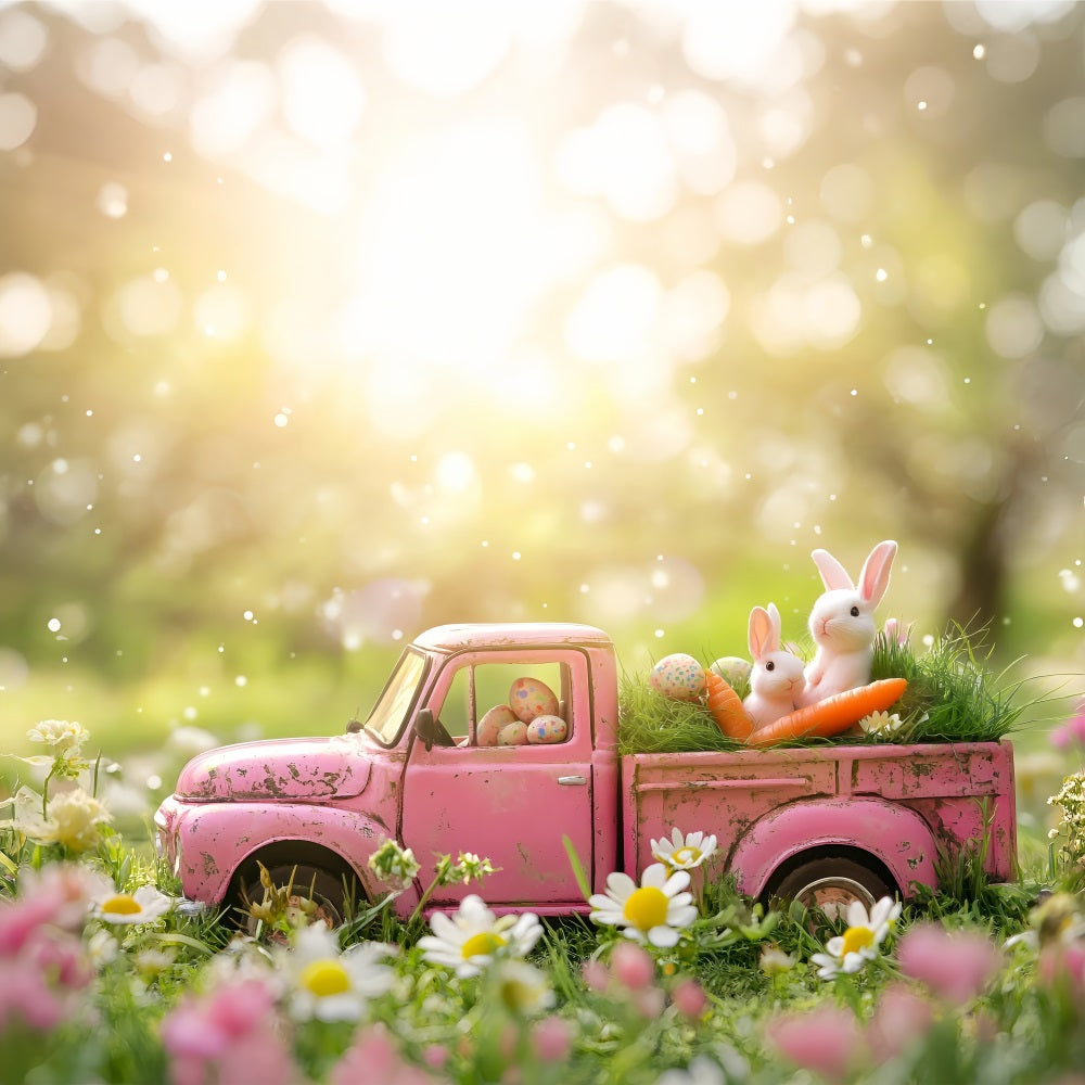 Fond Studio Photo Pâques Camion Rose Vintage Jardin BRP1-257