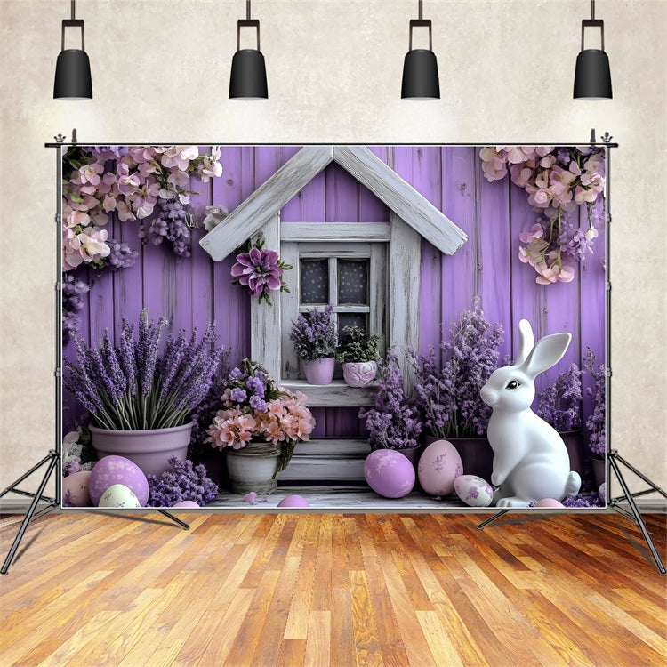 Toile de fond Déco Pâques Maison Jardin Lavande Lapin BRP1-258