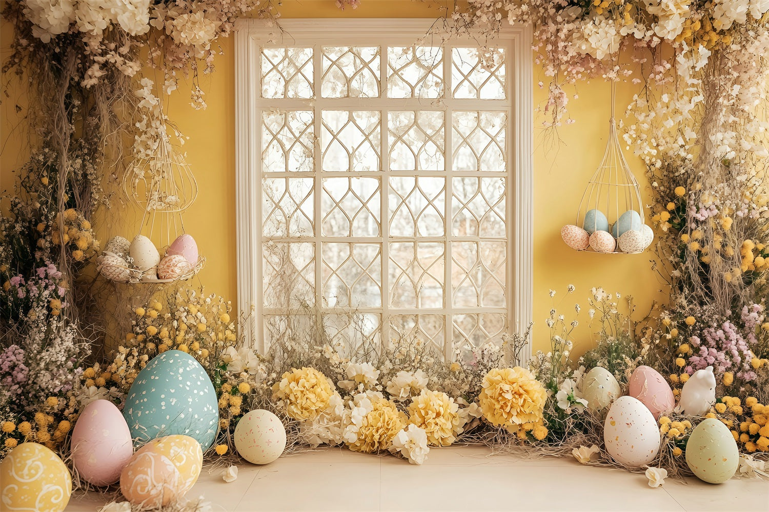Toile de fond Pâques Couronne Festive Scène Œufs BRP1-263