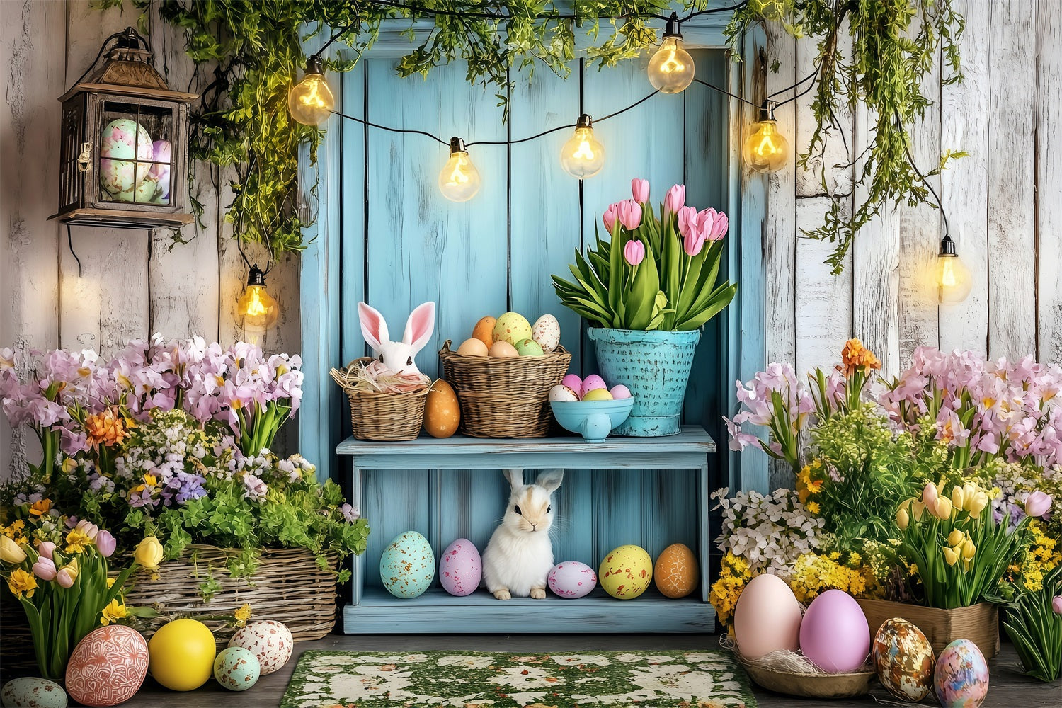 Fond Studio Photo Pâques Cottage Confort Lapin Œufs BRP1-267