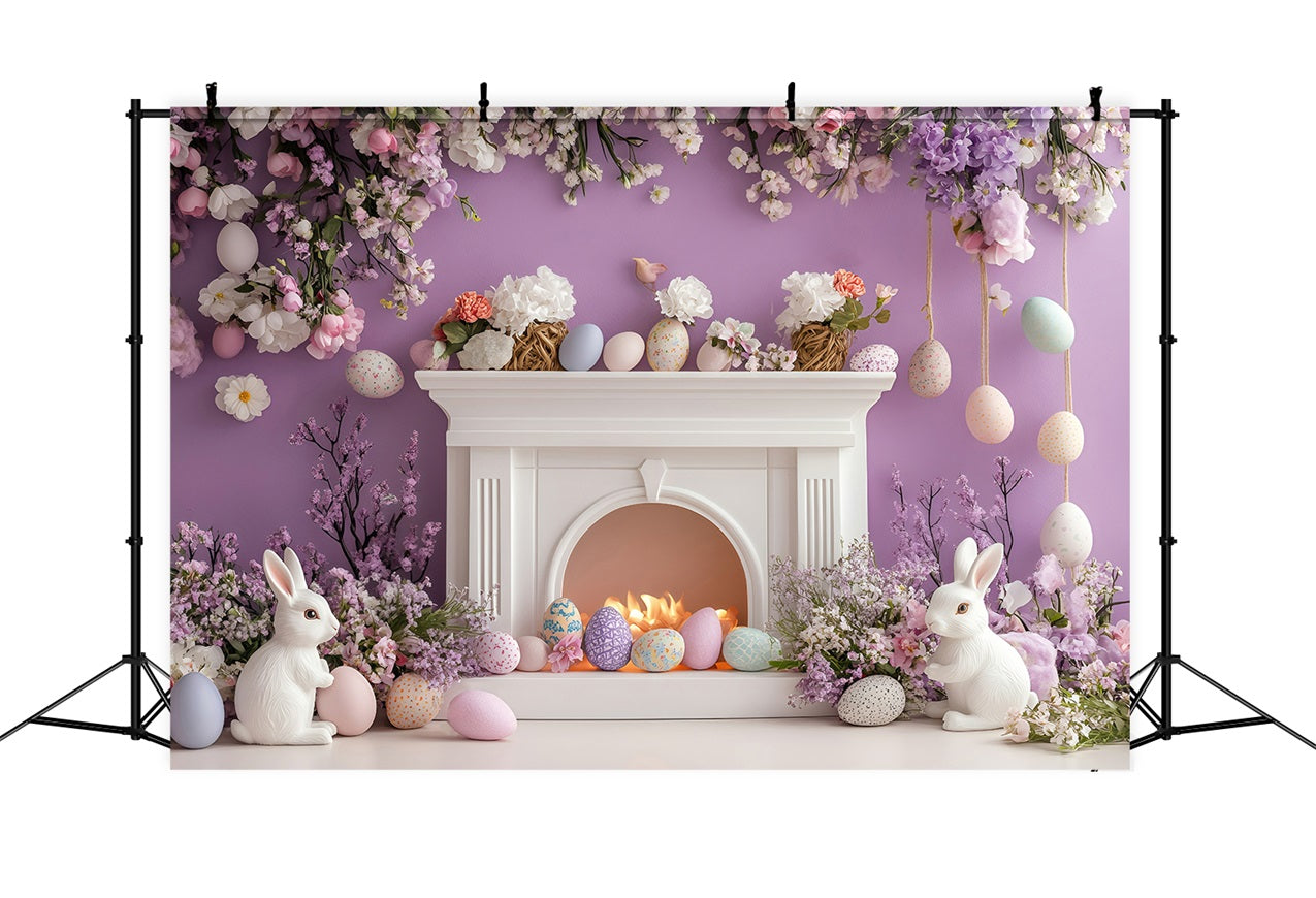 Toile de fond Pâques Œuf Fleurissant Violet Lapin BRP1-273