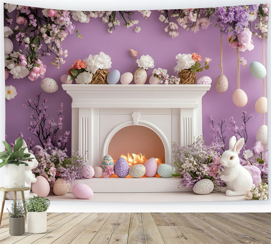 Toile de fond Pâques Œuf Fleurissant Violet Lapin BRP1-273