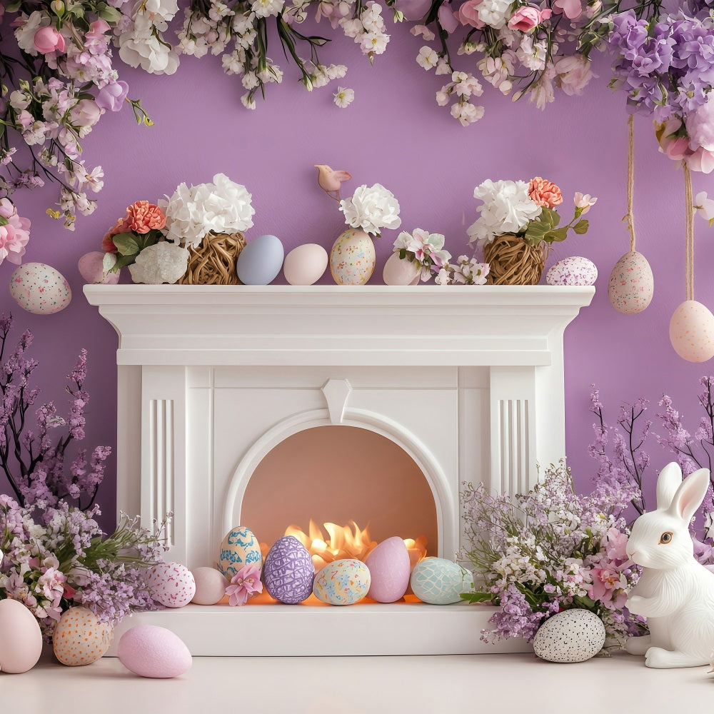 Toile de fond Pâques Œuf Fleurissant Violet Lapin BRP1-273