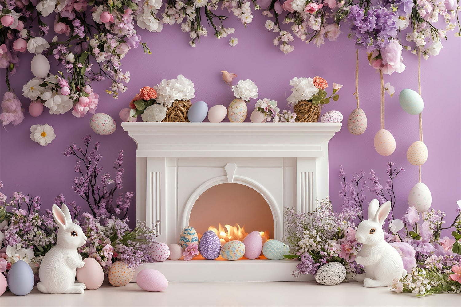 Toile de fond Pâques Œuf Fleurissant Violet Lapin BRP1-273