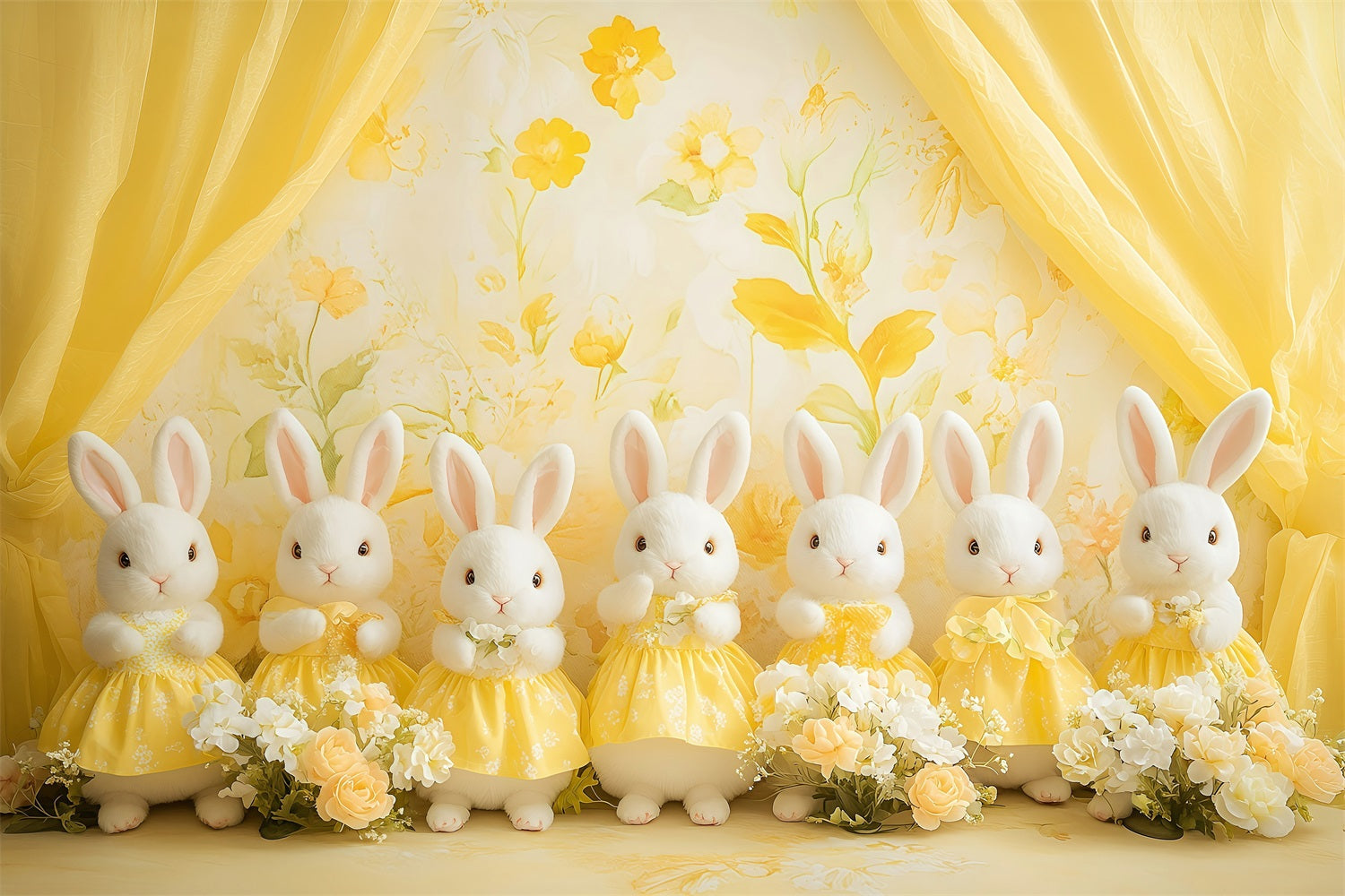 Fond Studio Photo Pâques Lapin Radiance Florale Jaune BRP1-276