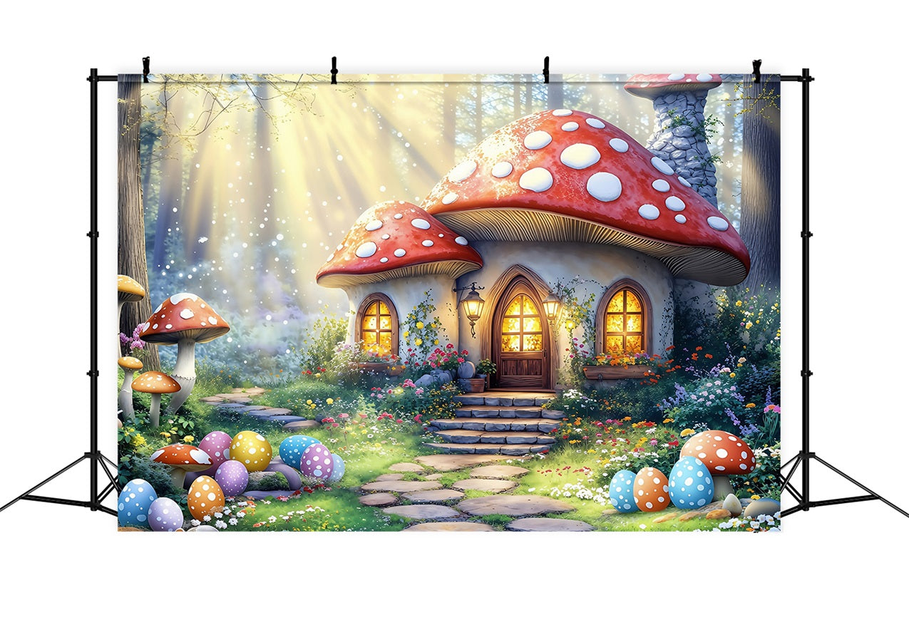 Fond Photo Pâques Fantaisie Printanière Maison Champignon Œufs BRP1-281