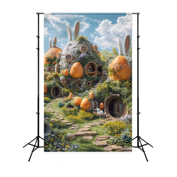 Toile de fond Pâques Printemps Collines Lapin Œufs BRP1-301