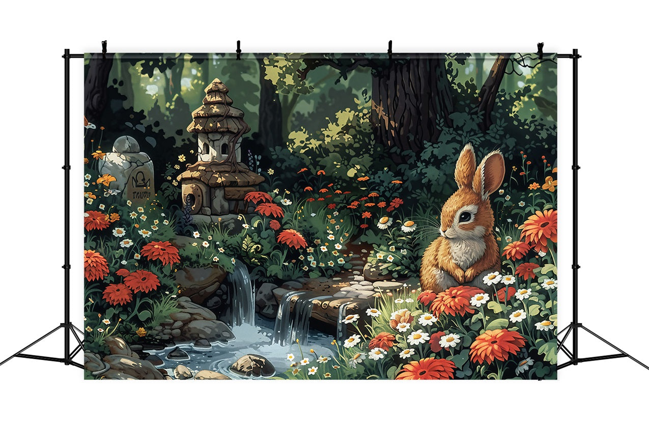 Toile de fond Pâques Forêt Ruisseau Lapin BRP1-302