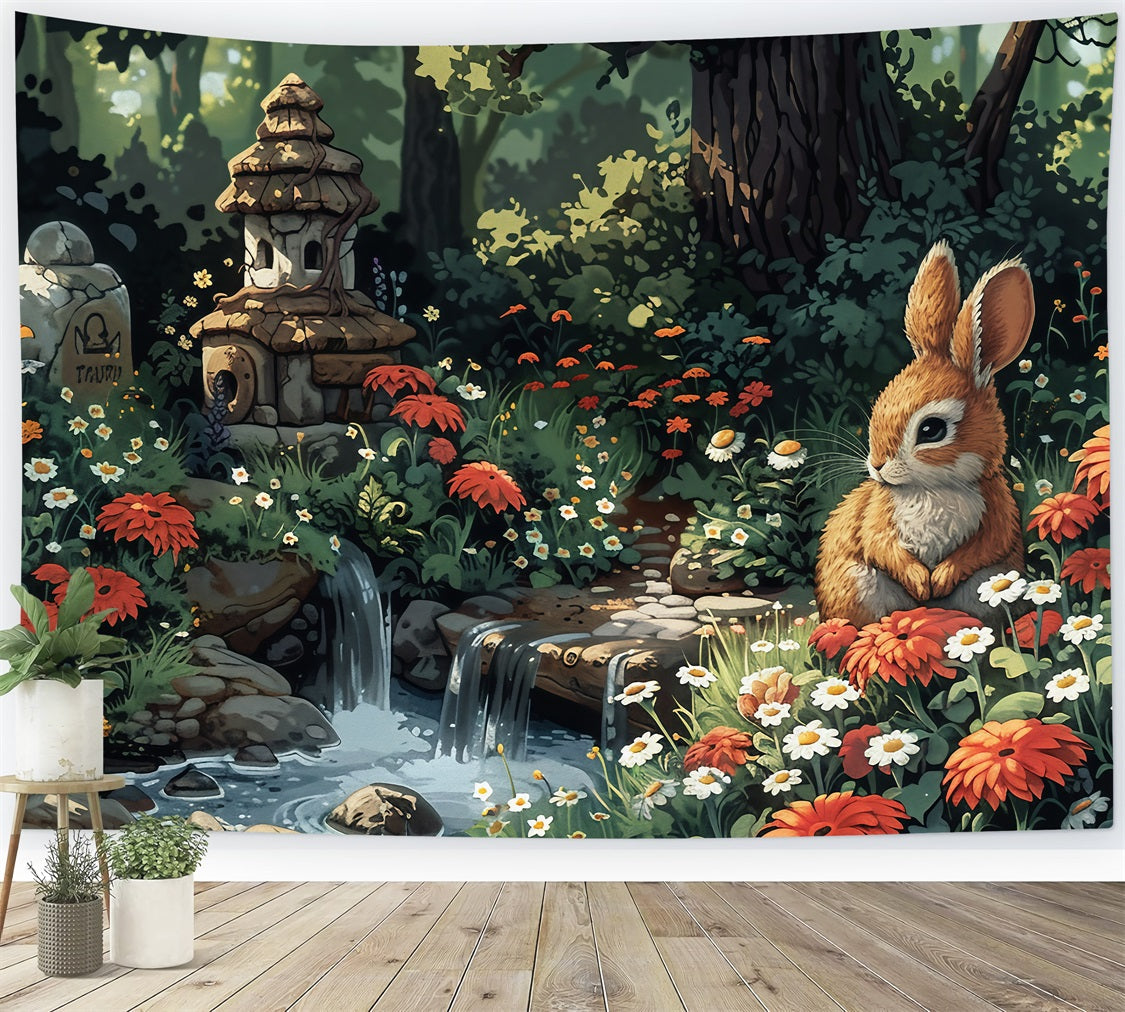 Toile de fond Pâques Forêt Ruisseau Lapin BRP1-302