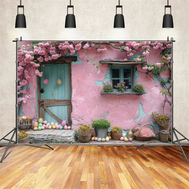 Fond Studio Photo Pâques Bonheur Œuf Cottage Rose BRP1-303