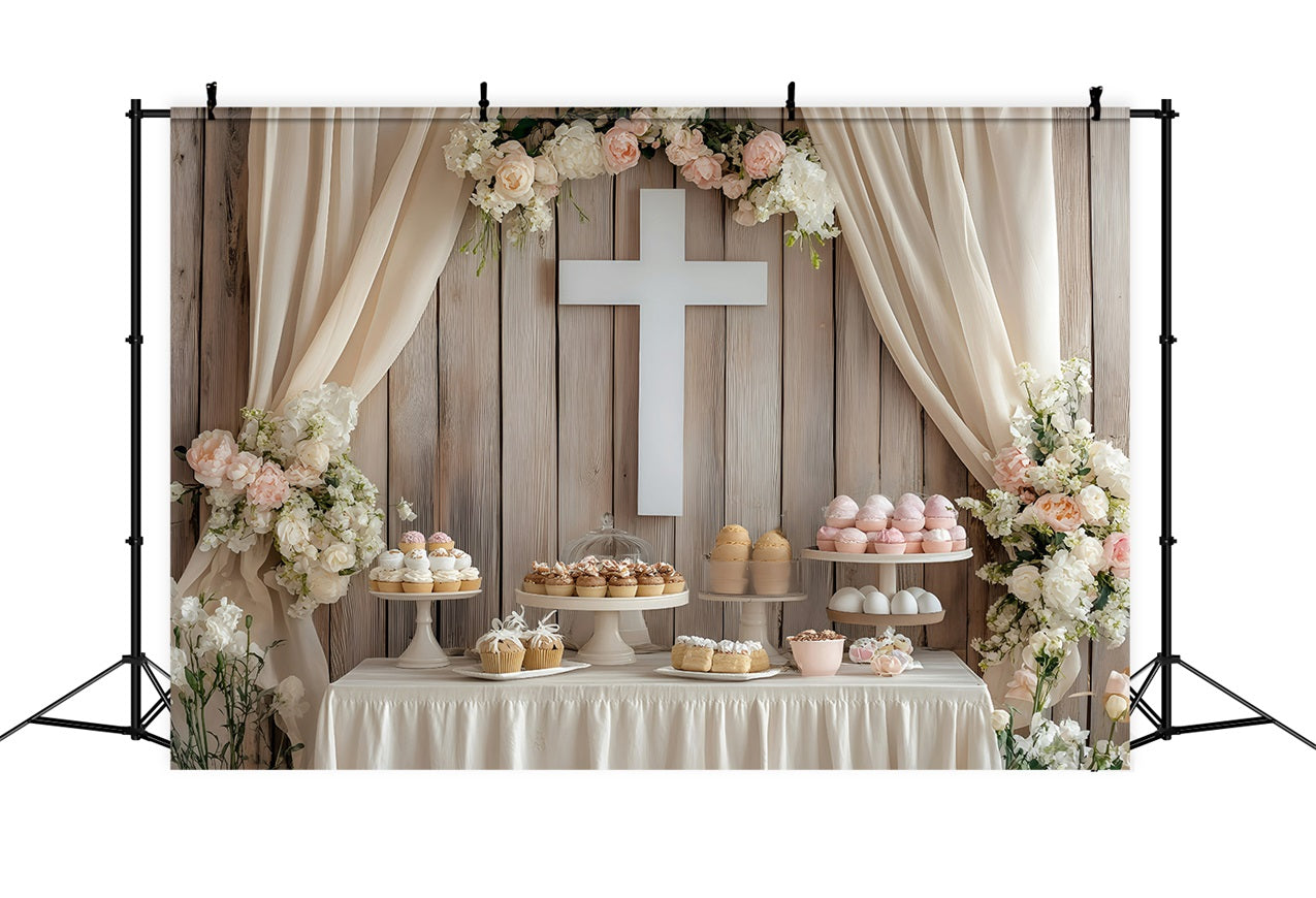Toile de fond Pâques Cupcakes Pastel Table Dessert Croix BRP1-308