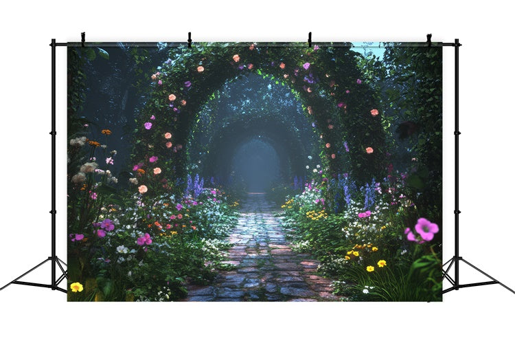 Fond Fleuri Sentier Jardin au Clair de Lune BRP1-347