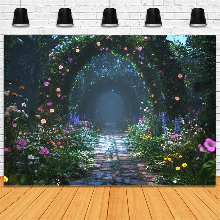 Fond Fleuri Sentier Jardin au Clair de Lune BRP1-347