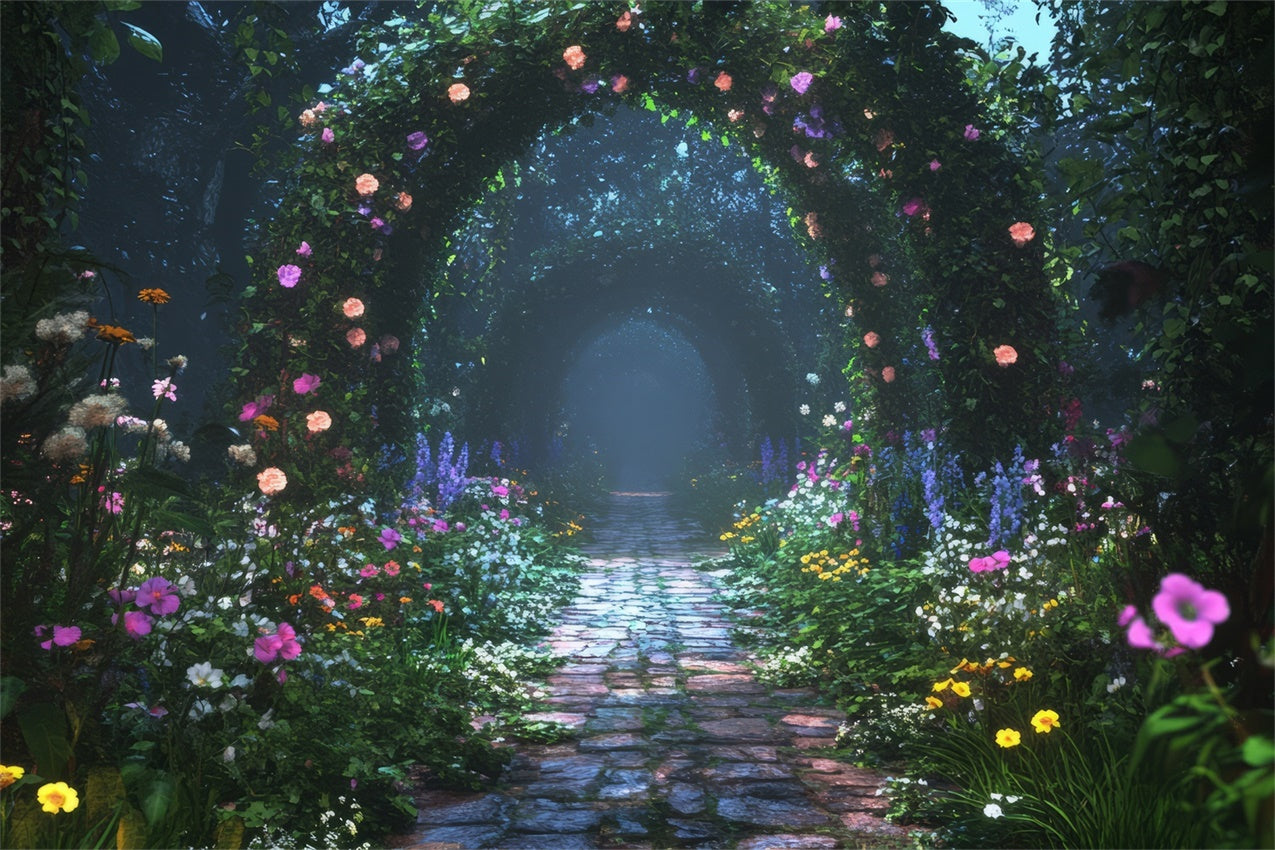 Fond Fleuri Sentier Jardin au Clair de Lune BRP1-347