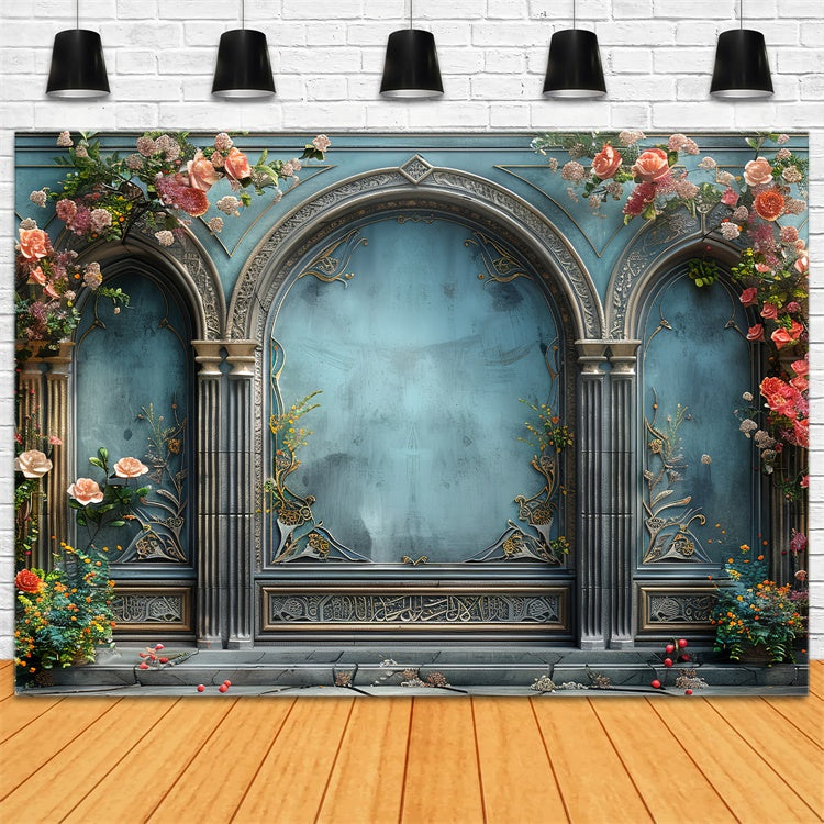 Toile de fond Mur de Fleur Arche Bleue Romantique Élégante BRP1-354