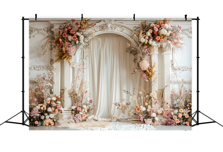 Toile de fond Fleurs Séchées Pilier Arqué Roses Ivoire BRP1-357