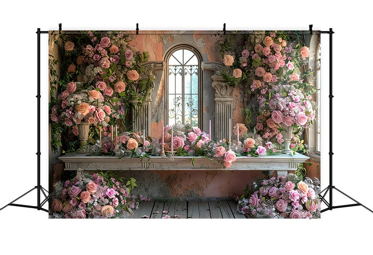 Fond Fleuri Fenêtre Vintage Roses Roses BRP1-365