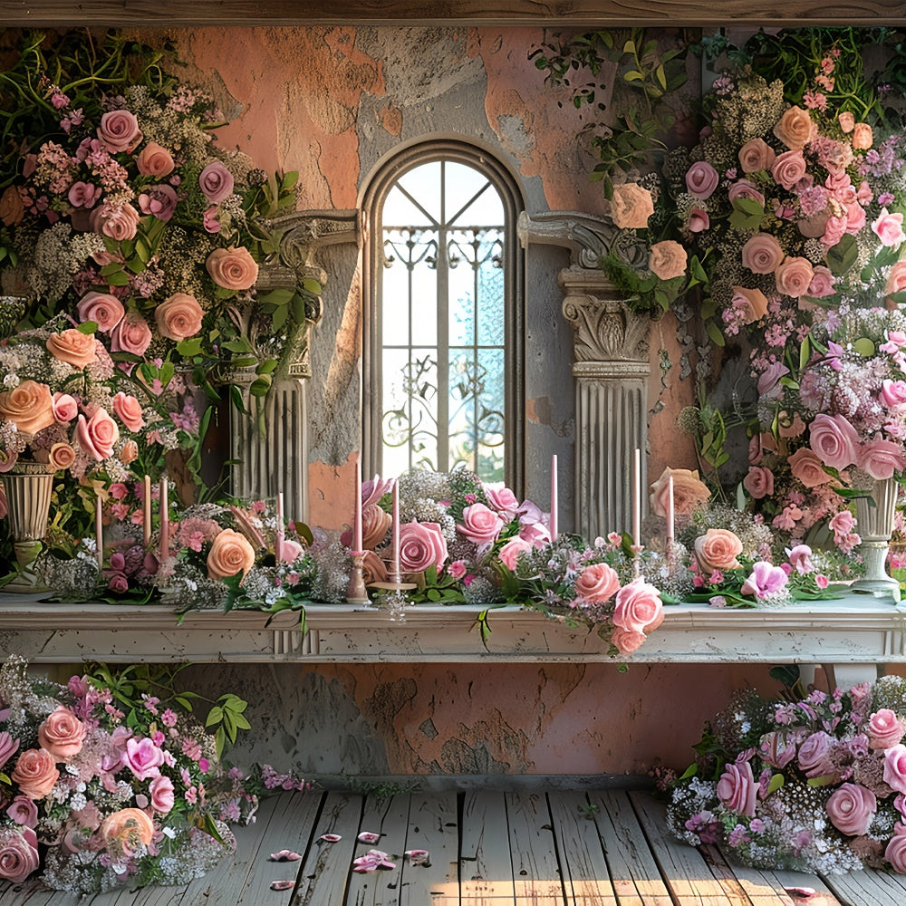 Fond Fleuri Fenêtre Vintage Roses Roses BRP1-365