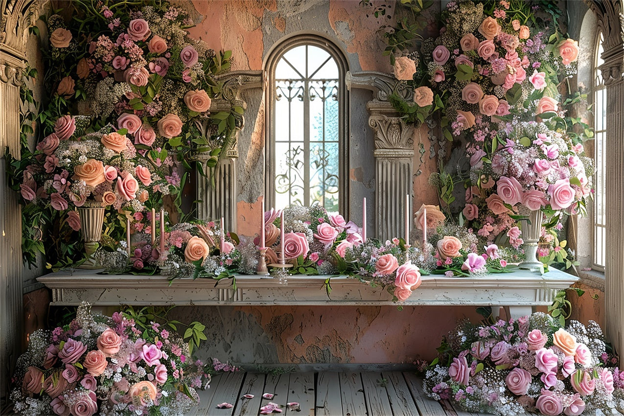 Fond Fleuri Fenêtre Vintage Roses Roses BRP1-365