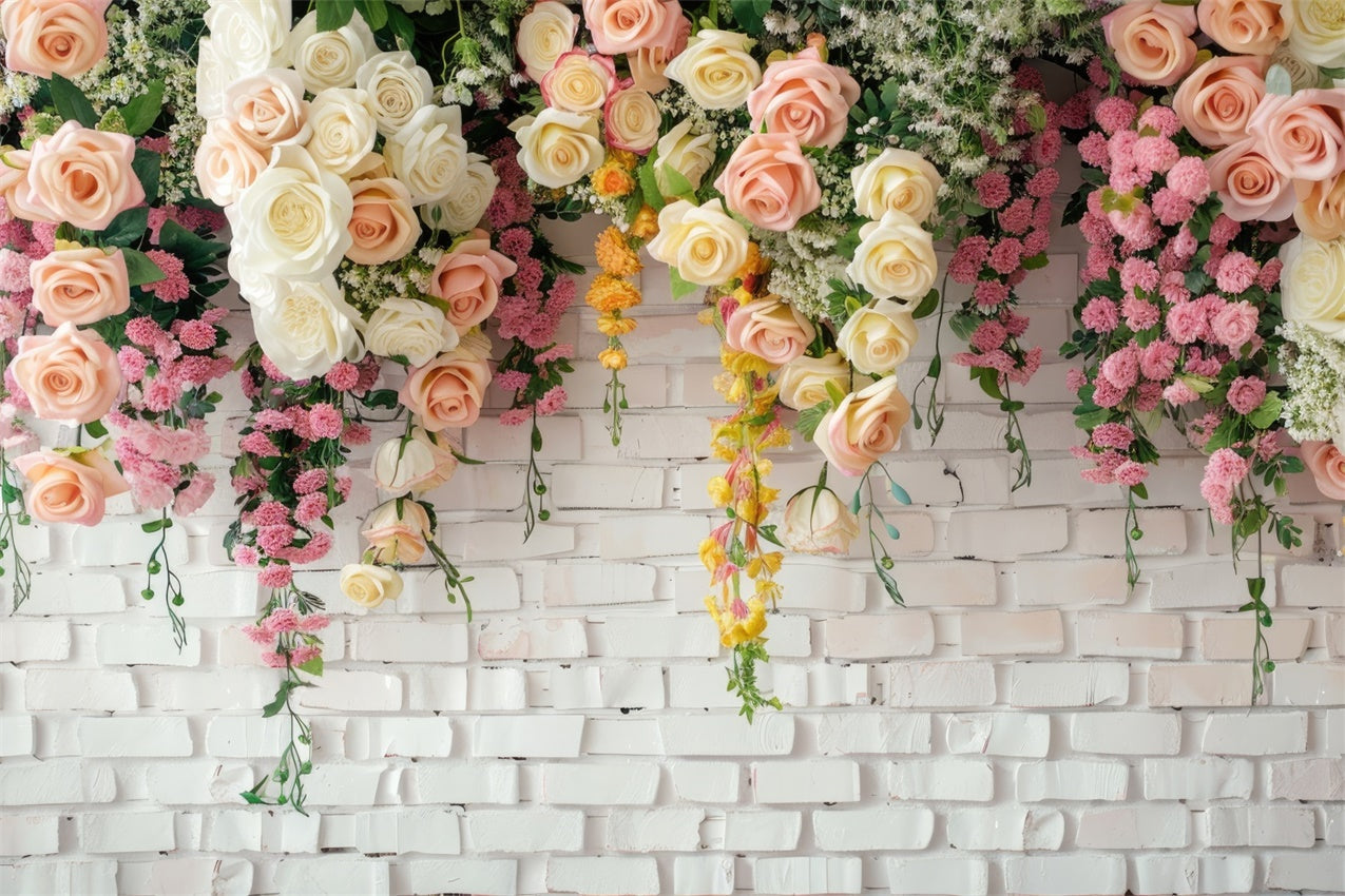 Toile de fond Mur de Fleur Roses Gracieuses Blanc Rustique BRP1-371