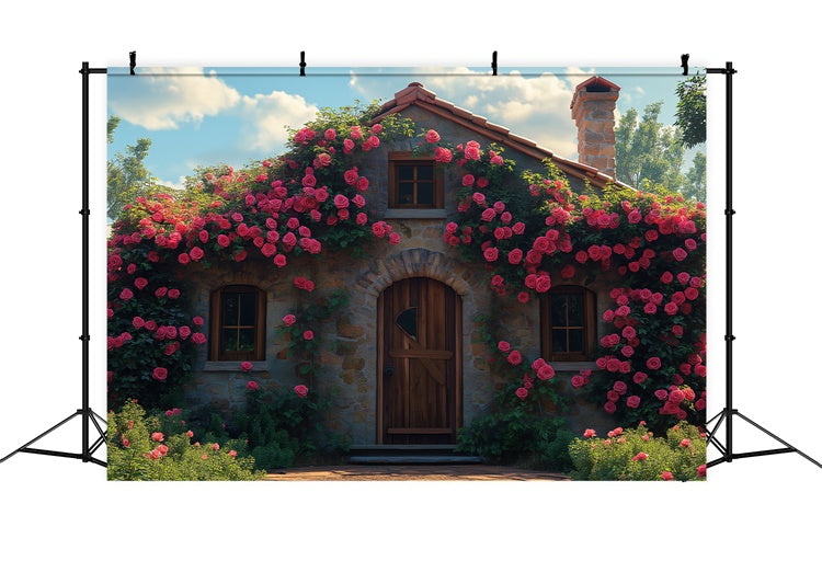 Fond Floral Cottage Rustique Pierre Roses BRP1-382