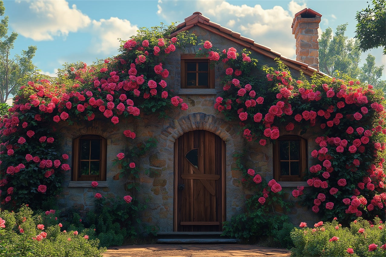 Fond Floral Cottage Rustique Pierre Roses BRP1-382
