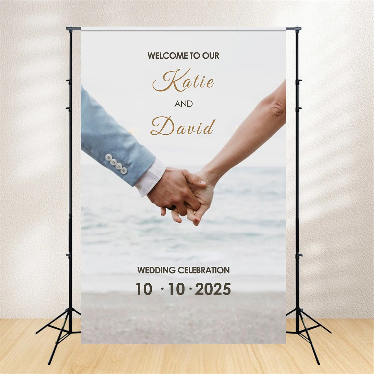 Toile de fond Mariage Personnalisée Plage Mains Unies BRP1-428