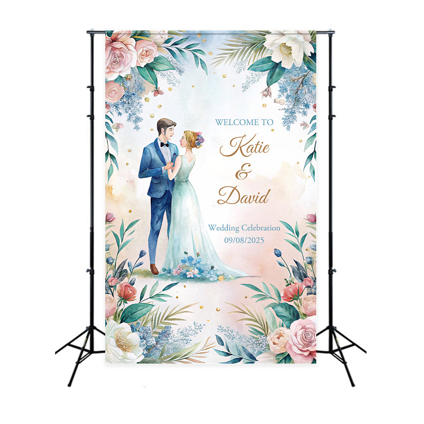 Toile de fond Photo Mariage Personnalisé Aquarelle Célébration Florale BRP1-429