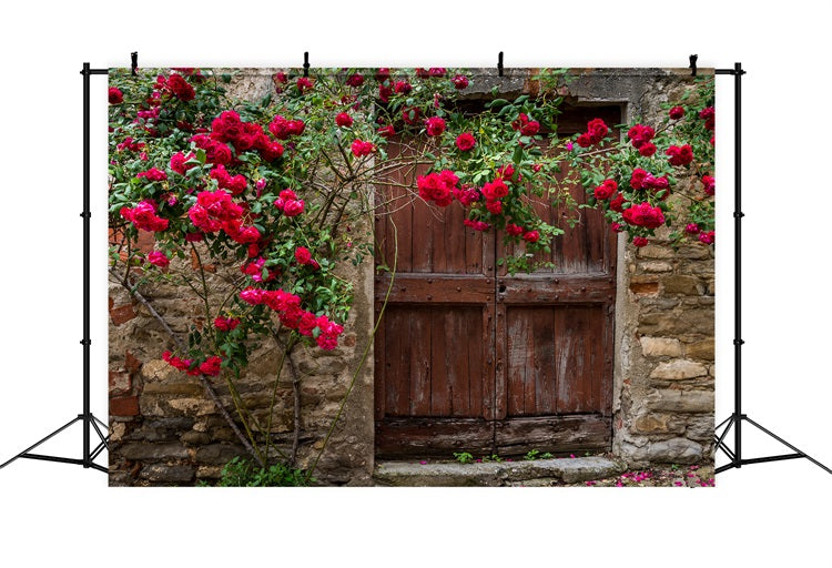 Toile de fond Fleur Porte Rouge Vieillie Roses BRP1-518
