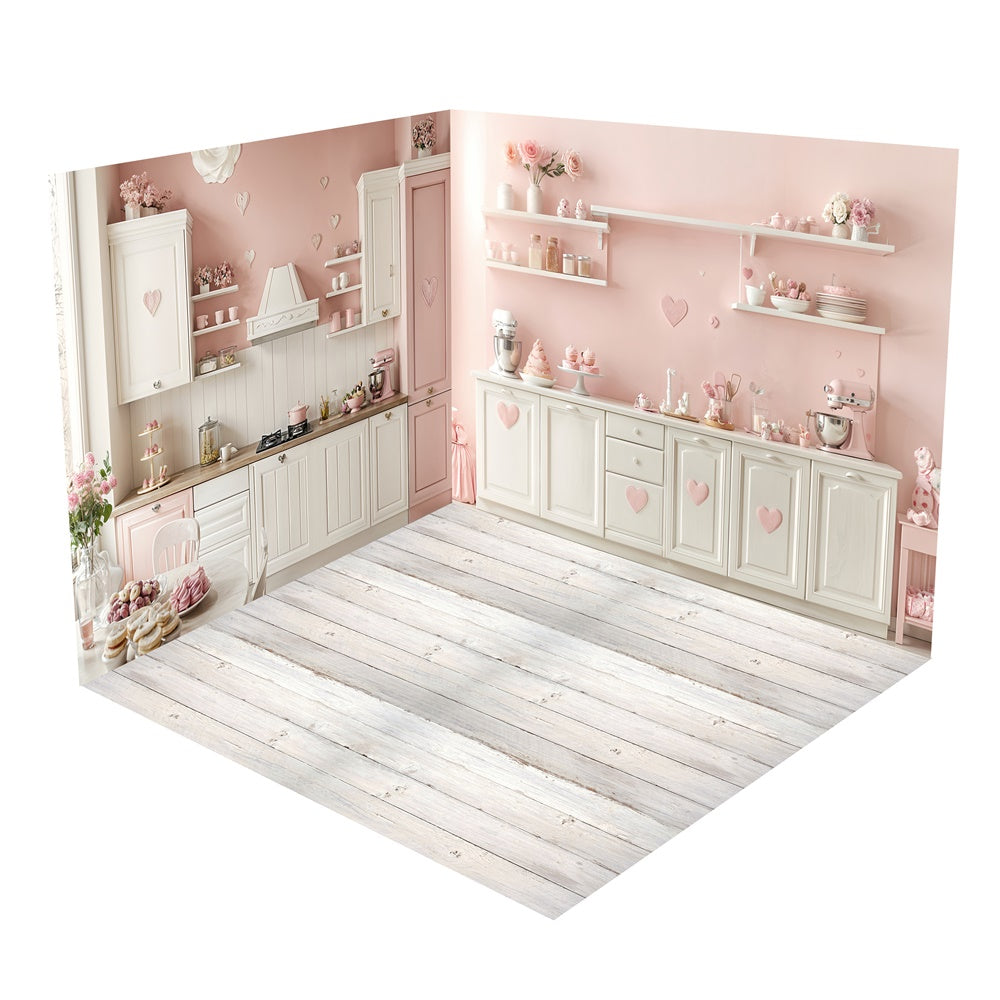 Ensemble de Salle Cuisine Rose Pastel Décor Saint-Valentin BRP1-66