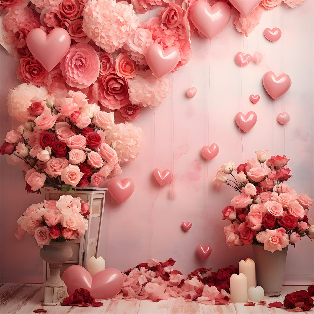 Toile de Fond Saint Valentin Ballons Romantiques Roses Floraux BRP1-80