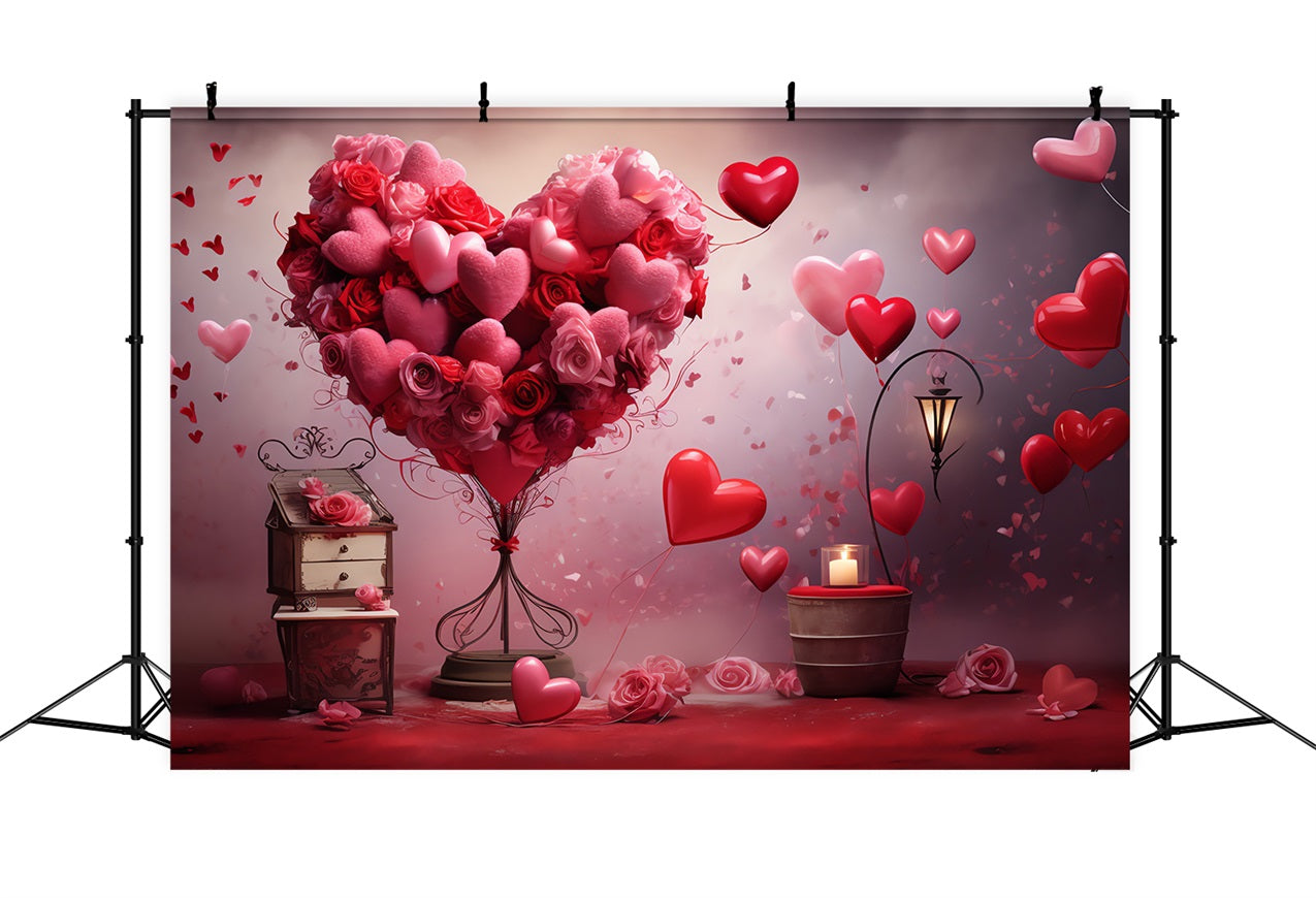 Toile de Fond St-Valentin Cœurs Floraux Ballons Romantiques BRP1-87