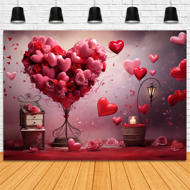 Toile de Fond St-Valentin Cœurs Floraux Ballons Romantiques BRP1-87