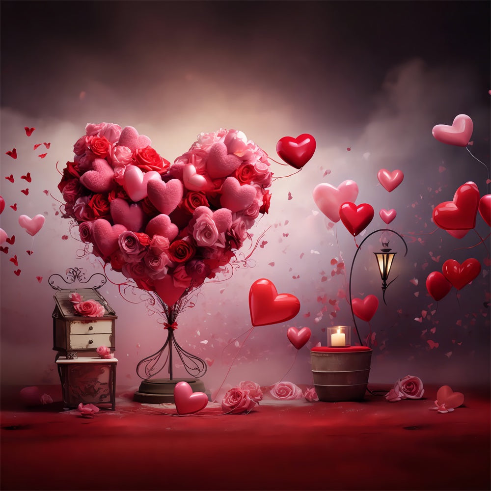 Toile de Fond St-Valentin Cœurs Floraux Ballons Romantiques BRP1-87