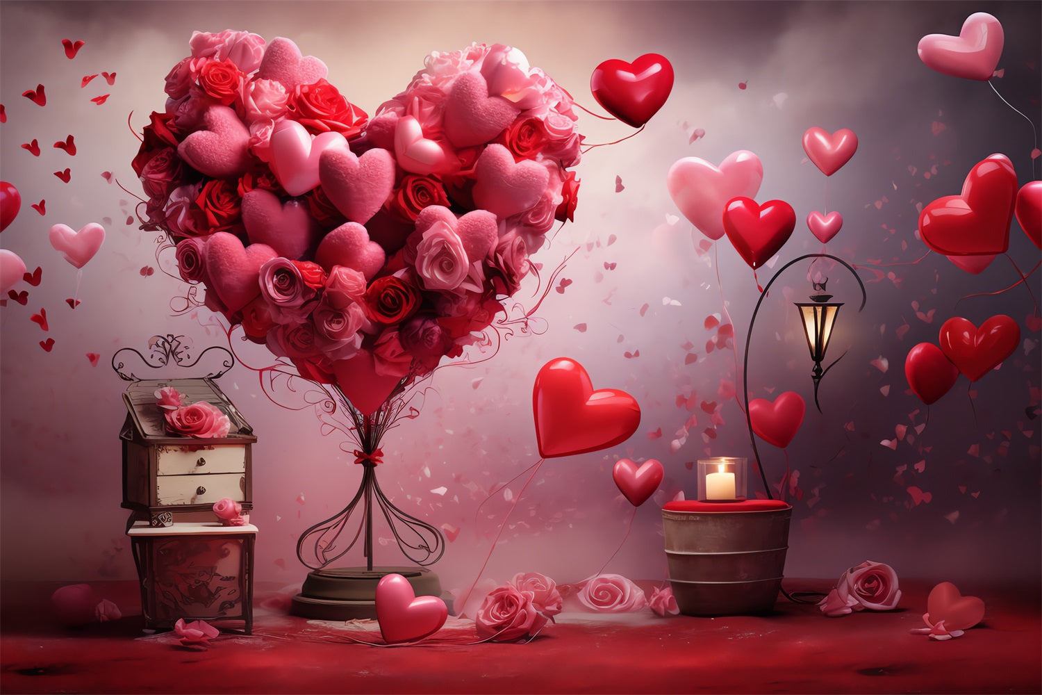 Toile de Fond St-Valentin Cœurs Floraux Ballons Romantiques BRP1-87