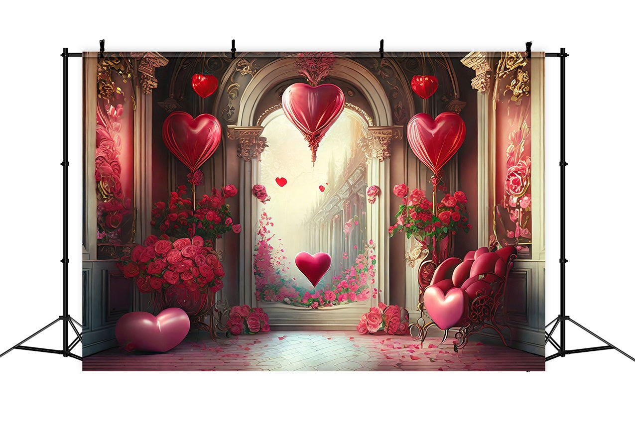 Toile de Fond St-Valentin Arche de Ballons Cœurs Romantiques BRP1-89