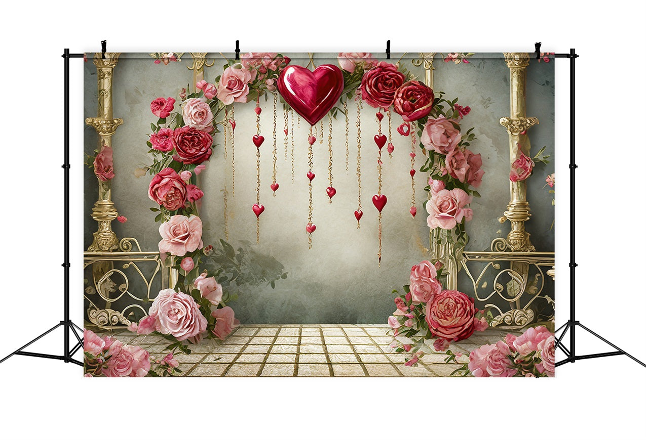 Toile de Fond Photo Saint Valentin Roses Romantiques Cœurs Suspendus BRP1-91