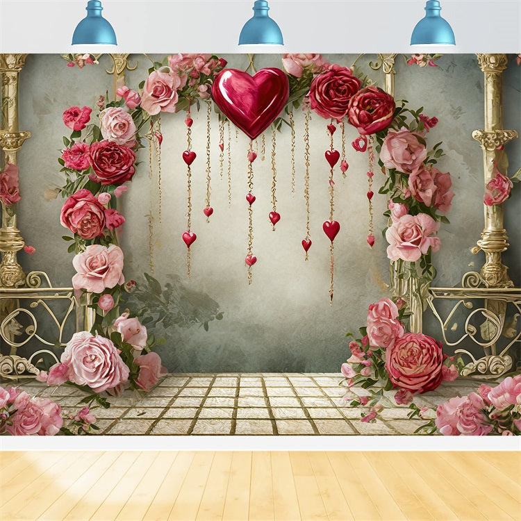 Toile de Fond Photo Saint Valentin Roses Romantiques Cœurs Suspendus BRP1-91