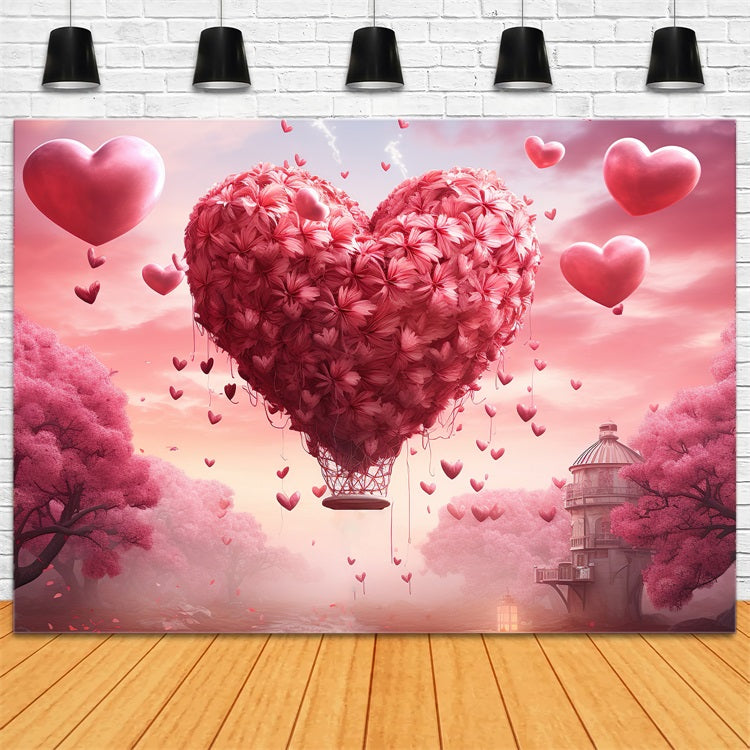 Toile de Fond Saint Valentin Ciel de Ballons Cœurs Rêveurs BRP1-92