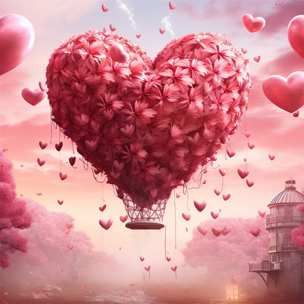 Toile de Fond Saint Valentin Ciel de Ballons Cœurs Rêveurs BRP1-92