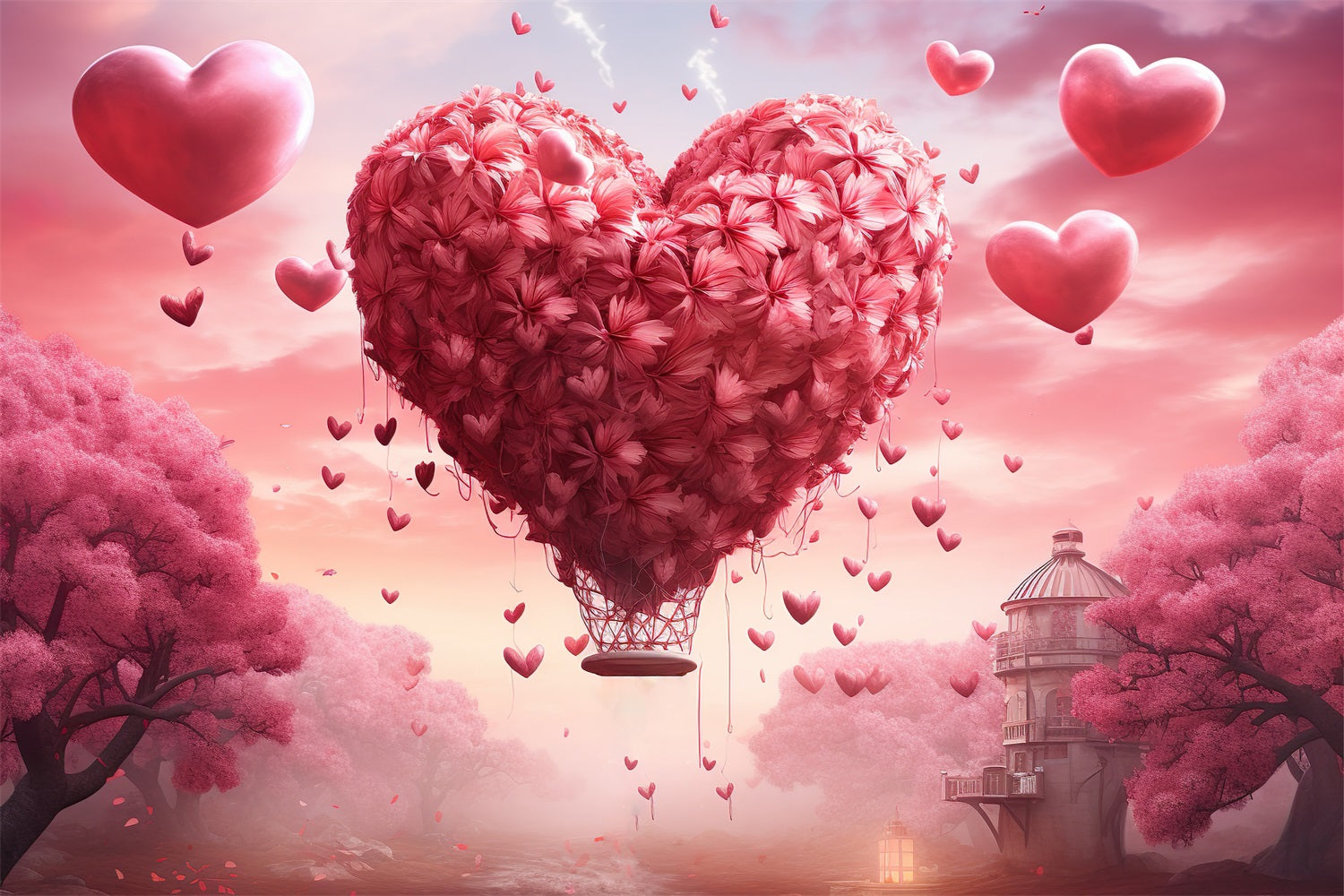 Toile de Fond Saint Valentin Ciel de Ballons Cœurs Rêveurs BRP1-92