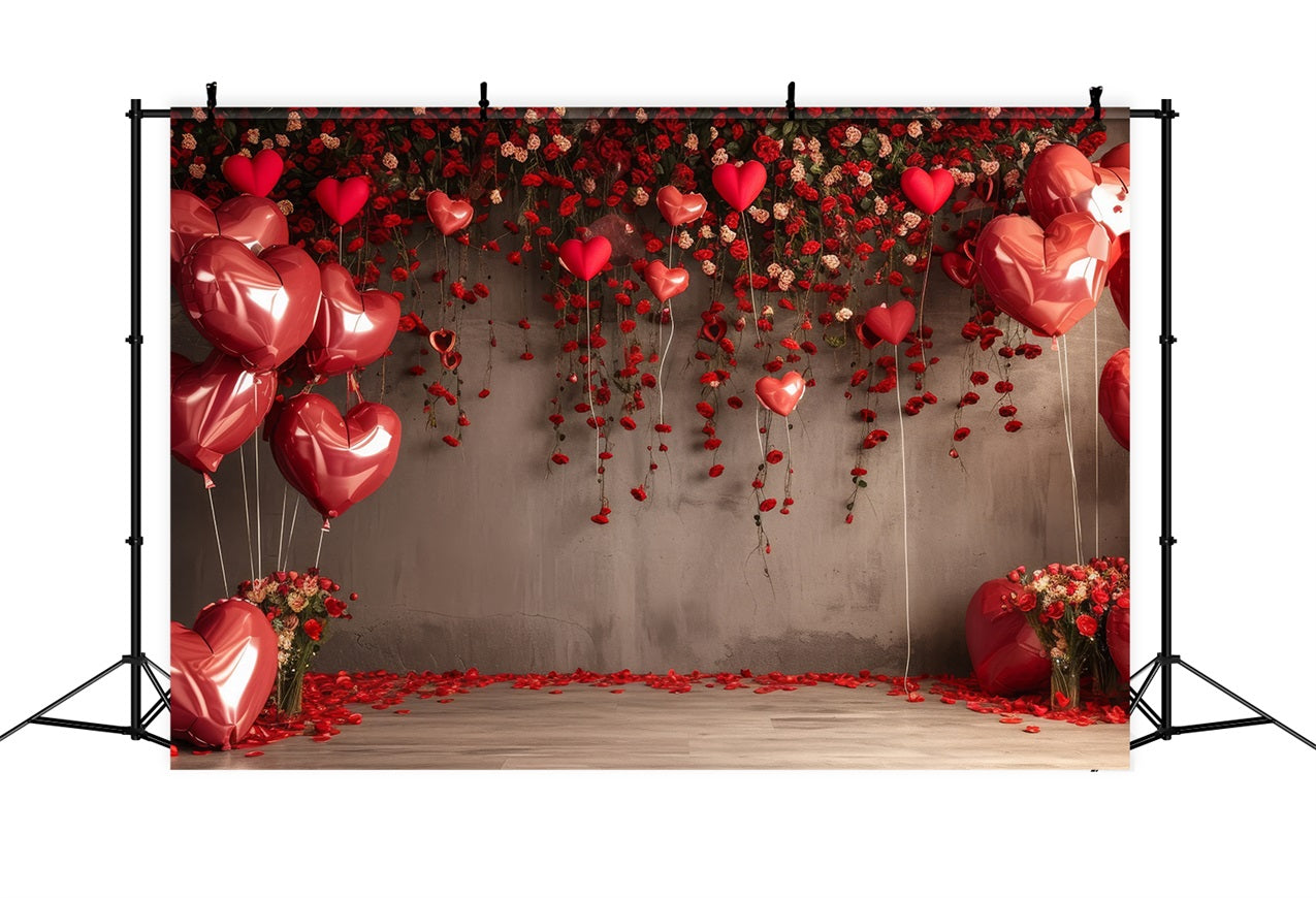 Toile de Fond St-Valentin Ballons Cœurs Rouges Roses BRP1-94