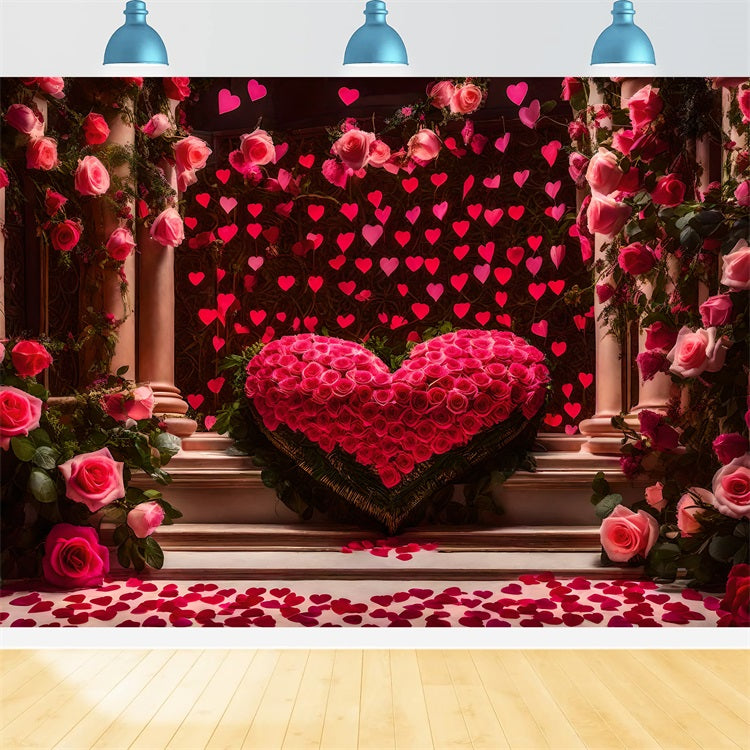 Toile de Fond Saint Valentin Guirlande de Cœurs Roses Élégante BRP1-95